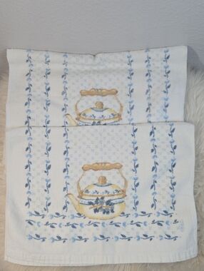 Vintage Royal Terry B&D Dish Towels Set of 2 Blue White Teapot Coffee Pot Taiwan